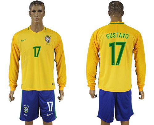 Brazil #17 Gustavo Alves Home Long Sleeves Soccer Country Jersey - Click Image to Close